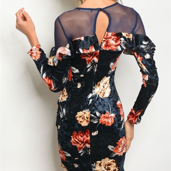 Alissa Navy Velvet Floral Dress - Picture 3 of 3